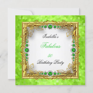 Lime Green Pearls Gold White Birthday Party Invitation