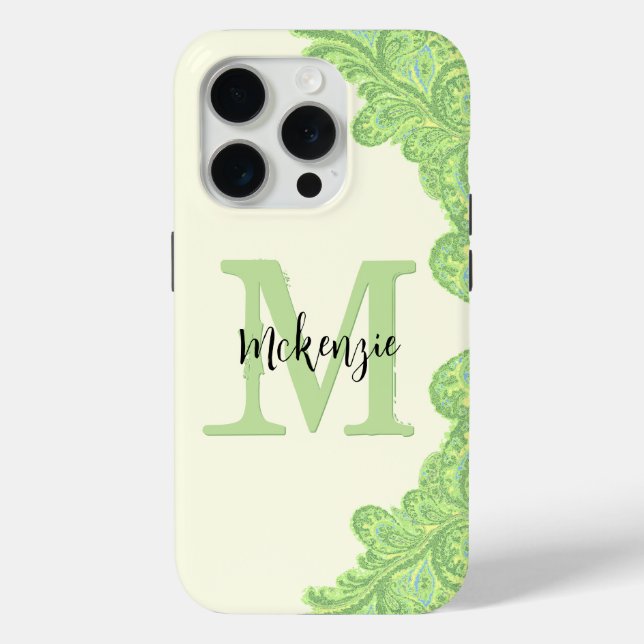 Lime Green Personalised Damask iPhone Cover- Case-Mate iPhone Case (Back)