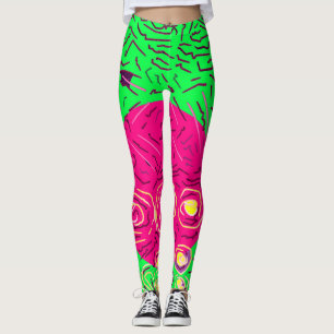 Lime green pink and yellow design leggings