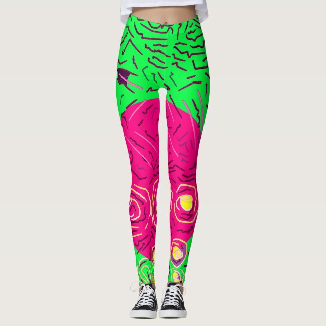 Lime green pink and yellow design leggings (Front)