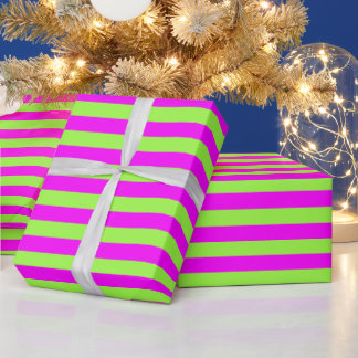 Lime Green Pink Stripe Pattern Modern Wrapping Paper