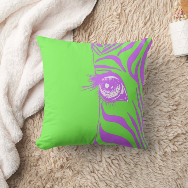 Lime Green Pink Zebra Throw Pillow (Blanket)