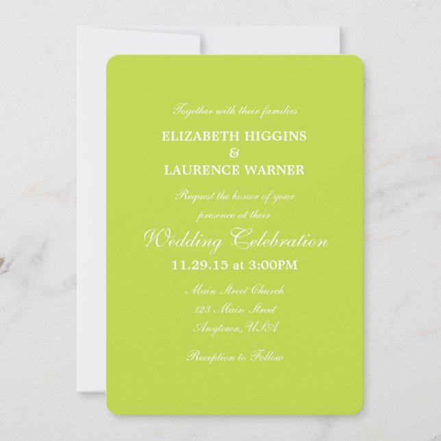 Lime Green Plain Simple Wedding Invitation (Front)