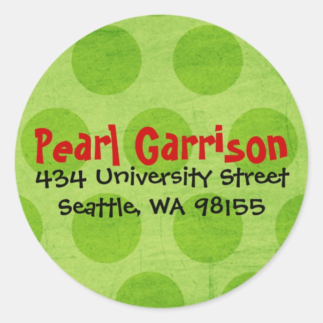 Lime Green Polka Dot Circle Return Address Label (Front)