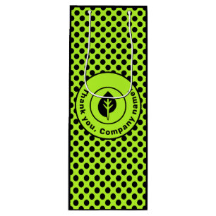 Lime Green Polka Dot Custom Logo & Company Name Wine Gift Bag