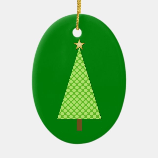 Lime green polka dot modern Christmas tree Ceramic Tree Decoration (Front)