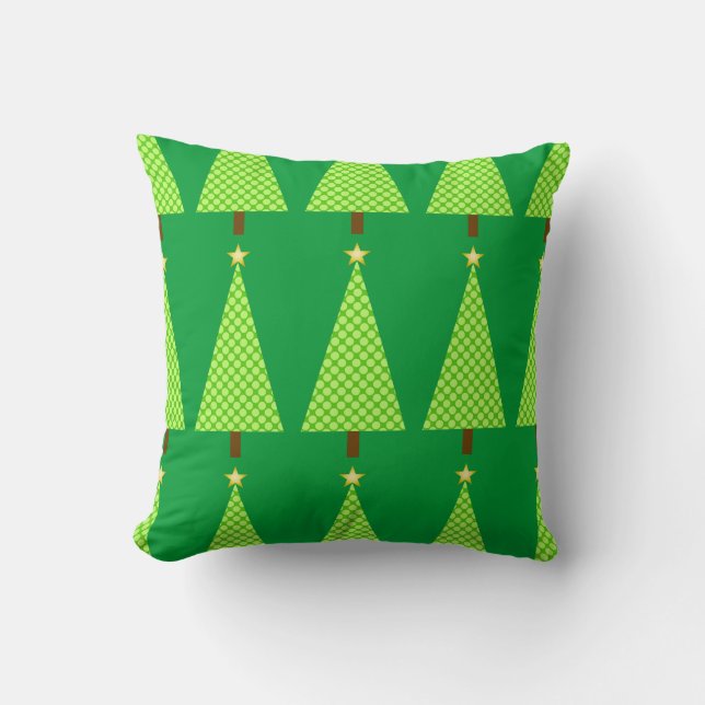 Lime green polka dot modern Christmas tree Cushion (Front)
