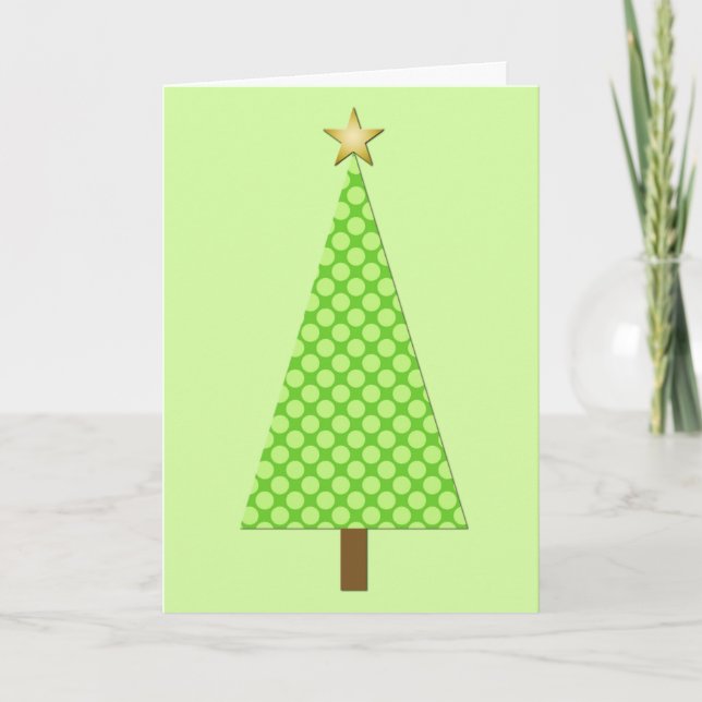 Lime green polka dot modern Christmas tree Holiday Card (Front)