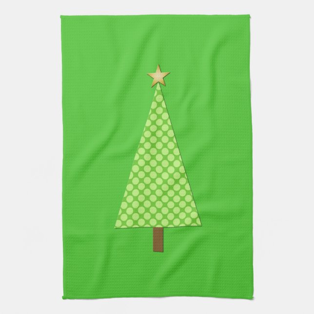 Lime green polka dot modern Christmas tree Tea Towel (Vertical)