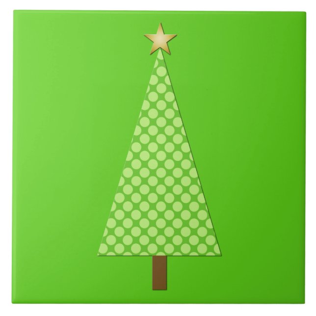 Lime green polka dot modern Christmas tree Tile (Front)