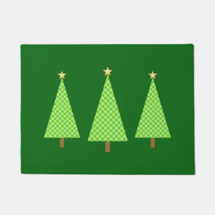 Lime Green Polka Dot Modern Christmas Trees Doormat