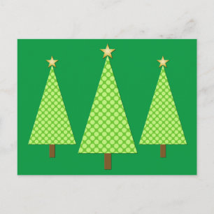 Lime green polka dot modern Christmas trees Holiday Postcard