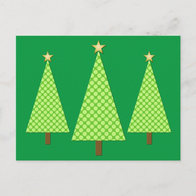 Lime green polka dot modern Christmas trees Holiday Postcard (Front)