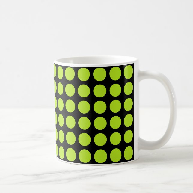 Lime Green Polka Dots Black Coffee Mug (Right)
