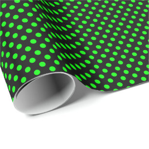 Lime Green Polka Dots on Black  Wrapping Paper