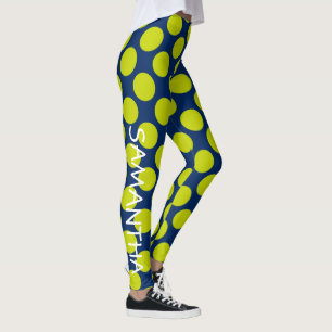 Lime Green Polka Dots on Navy Blue Personalised Leggings