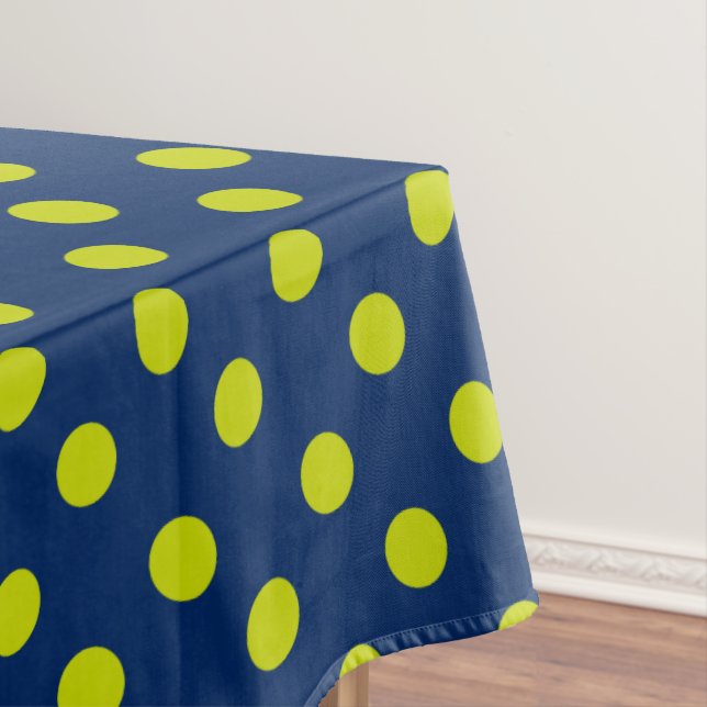 Lime Green Polka Dots on Navy Blue Tablecloth (In Situ)