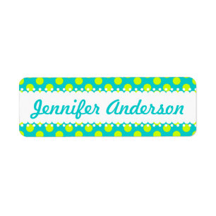 Lime Green Polka Dots on Teal - Custom Name Labels