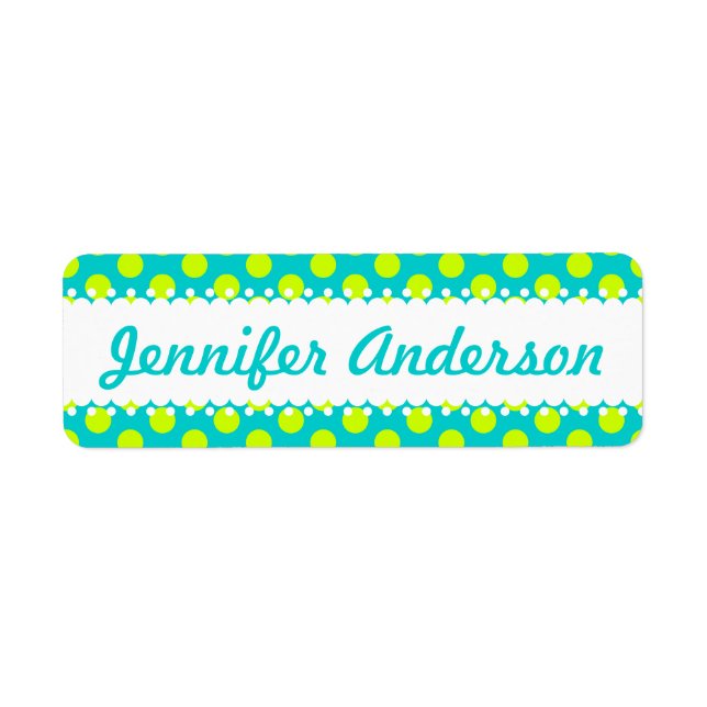 Lime Green Polka Dots on Teal - Custom Name Labels (Front)