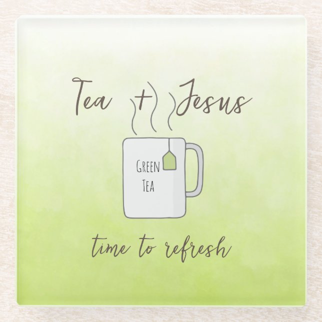 Lime Green Prayer Time Refresh Glass Coaster (Front)