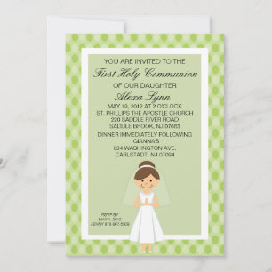 Lime Green Pretty First Communion Girl Invitation