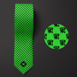 Lime Green Pug Pattern Tie