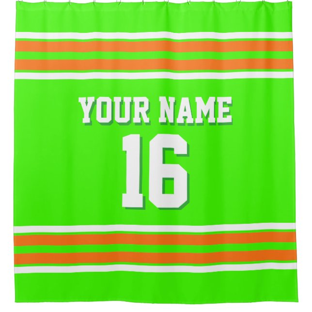Lime Green Pumpkin Orange Stripes Sports Jersey Shower Curtain (Front)