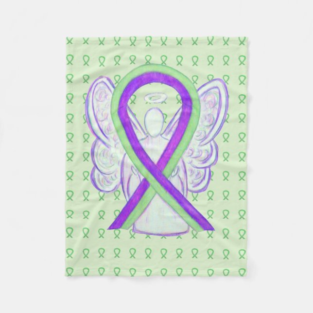 Lime Green & Purple Awareness Ribbon Angel Blanket (Front)