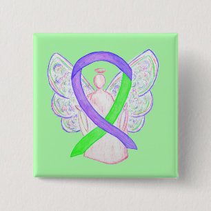 Lime Green & Purple Awareness Ribbon Angel Button