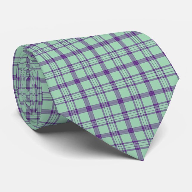 Lime Green Purple Plaid Classic Pattern Neck Tie (Rolled)