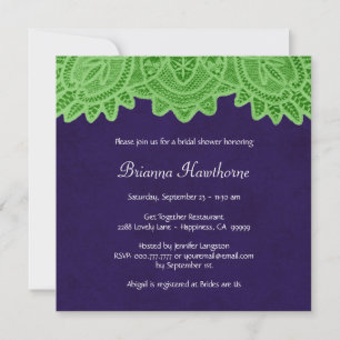 Lime Green Purple Vintage Lace Bridal Shower V13 Invitation