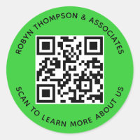 Lime Green QR Code Sticker Round Custom Business