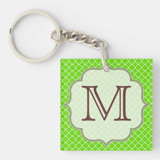 Lime Green Quarterfoil Latti Monogram Key Chain (Front)