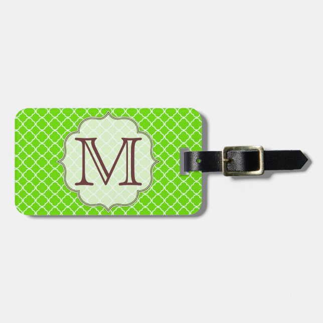 Lime Green Quarterfoil Latti Monogram Luggage Tag (Front Horizontal)