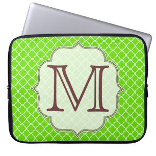 Lime Green Quarterfoil Monogram 15" Laptop Case