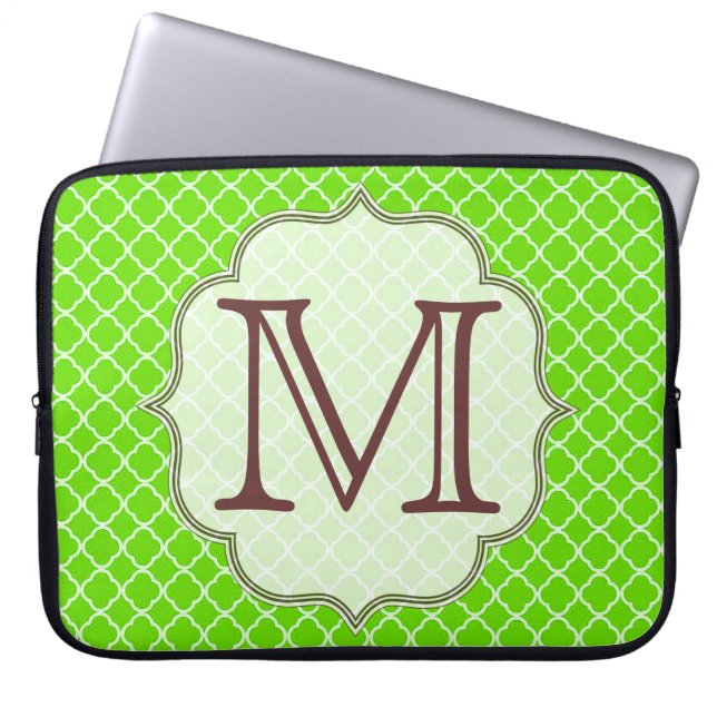 Lime Green Quarterfoil Monogram 15" Laptop Case (Front)