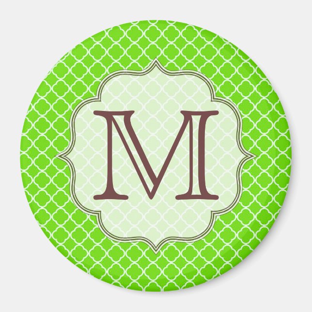 Lime Green Quarterfoil Monogram Initial Magnet (Front)
