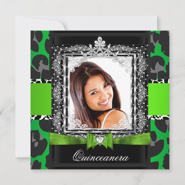 Lime Green Quinceanera 15th Party Photo Invitation (Front)