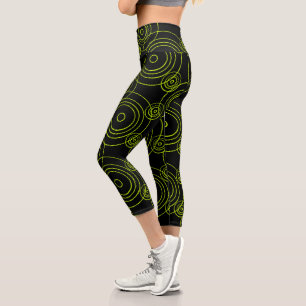Lime Green Rain Ripples pattern Capri Leggings