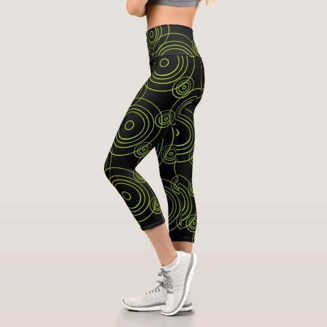 Lime Green Rain Ripples pattern Capri Leggings (Left)