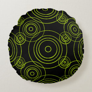 Lime Green Rain Ripples pattern Round Cushion