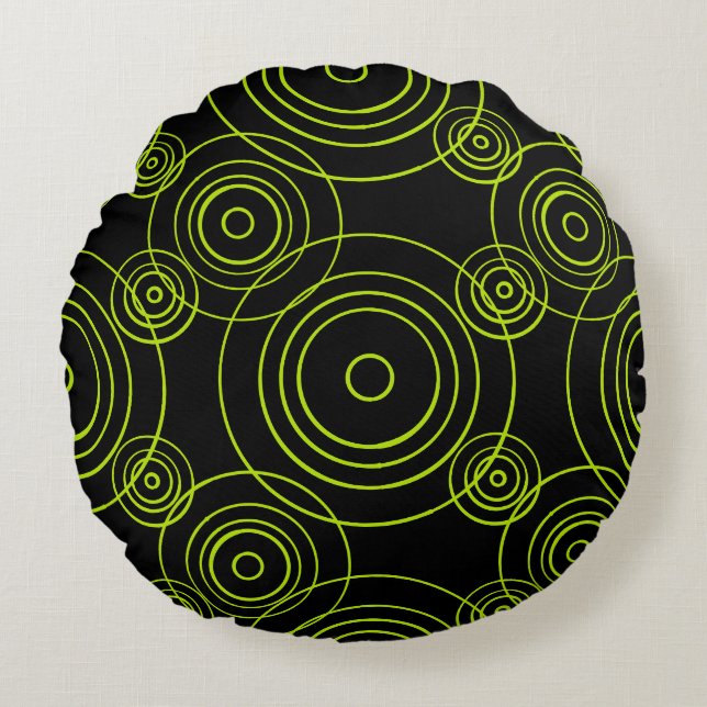 Lime Green Rain Ripples pattern Round Cushion (Front)