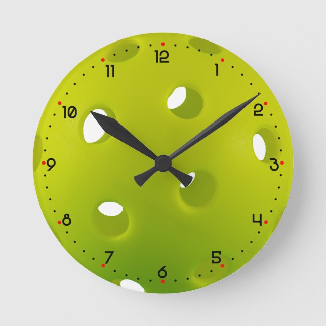 Lime green real pickleball  round clock (Front)