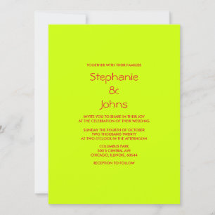 Lime Green Red Colourful Bright Minimalist Wedding Invitation