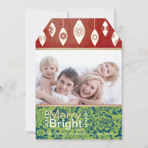 Lime Green Red Merry and Bright Family Photo Card