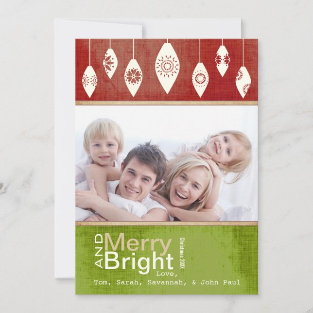 Lime Green Red Merry and Bright Family Photo Card (Front)