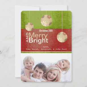 Lime Green Red Merry and Bright Family Photo Card