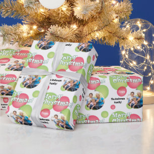 Lime Green & Red Photo Christmas Bauble Wrapping Paper