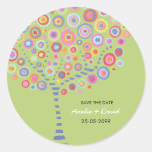 Lime Green Retro Circle Tree Save the Date Classic Round Sticker