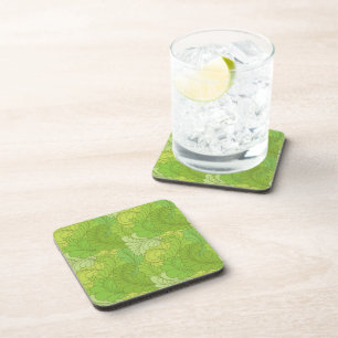 Lime Green Retro Floral Paisley Feathers Coaster